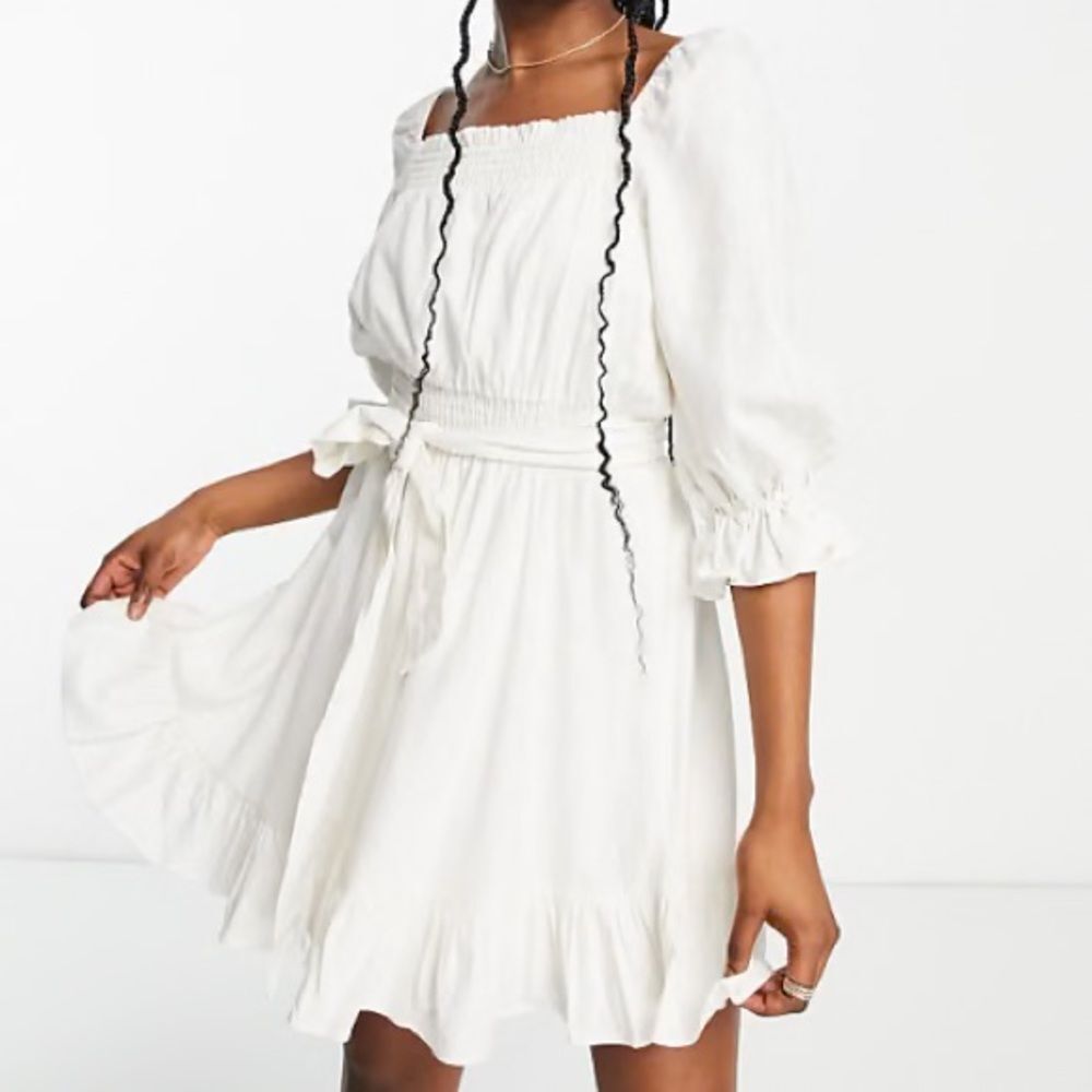 Ever New puff sleeve mini dress in porcelain